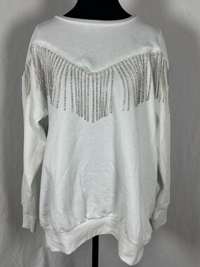 Torrid Drop Shoulder Rhinestone Fringe Sweatshirt